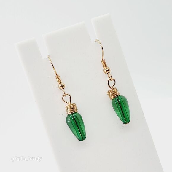 Cute Christmas Tree Light Drop Dangle Gold Toned Earrings Gift - Picture 1 of 3